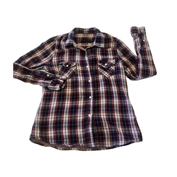 Pearl snap button 100% cotton plaid flannel - Picture 1 of 14